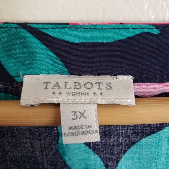 Talbots Split V-Neck Tropical Floral Top Blue/Pink Women's 3X Hawaiian Vacation - Picture 2 of 10